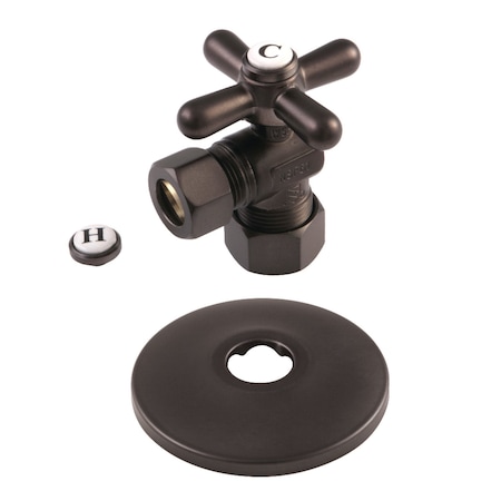 Kingston Brass CC54405XK 5/8" OD X 1/2" OD Comp Quarter-Turn Angle Stop Valve with Flange, Oil Rubbed Bronze CC54405XK